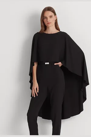 Ralph Lauren Belted Cape Georgette Jumpsuit