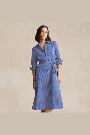 Ralph Lauren Belted Striped Cotton Shirtdress
