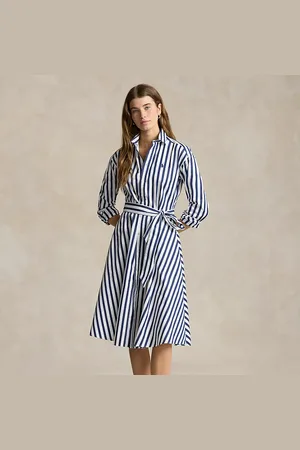 Ralph Lauren Belted Striped Cotton Shirtdress