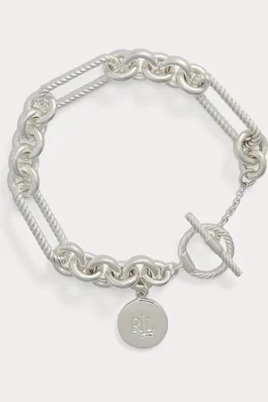 Ralph Lauren Sterling Logo Charm Flex Bracelet