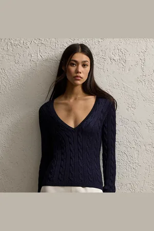 Ralph Lauren Cable-Knit Silk V-Neck Jumper