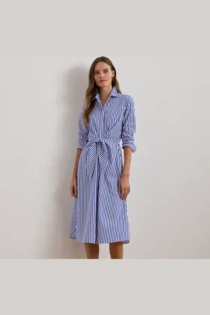 Ralph Lauren Striped Tie-Front Broadcloth Shirtdress
