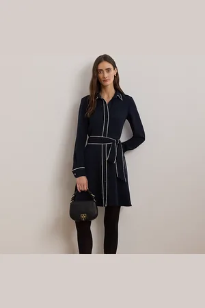 Ralph Lauren Two-Tone Belted Georgette Shirtdress