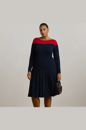 Ralph Lauren Curve - Two-Tone Pointelle-Knit Dress