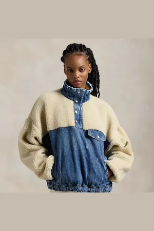 Ralph Lauren Fleece-Denim Mockneck Pullover