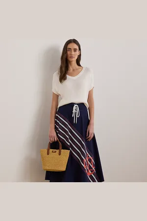 Ralph Lauren Rope-Print Twill Lace-Up Midi Skirt
