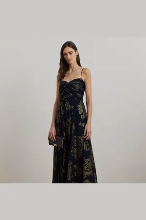 Ralph Lauren Paisley Foiled Chiffon Sleeveless Gown