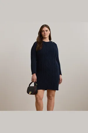 Ralph Lauren Curve - Button-Trim Aran-Knit Jumper Dress