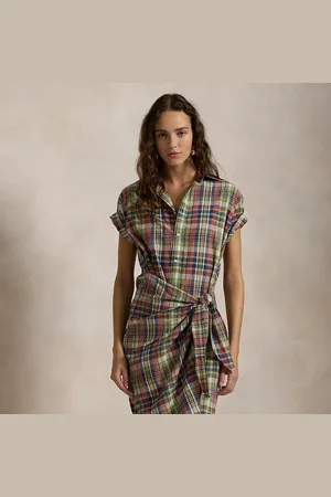 Ralph Lauren Plaid Cotton Faux-Wrap Shirtdress
