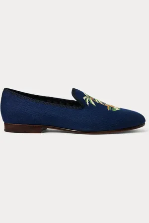 Ralph Lauren Paxton Embroidered Linen-Cotton Slipper