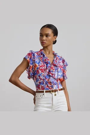 Ralph Lauren Floral Ruffle-Trim Georgette Blouse