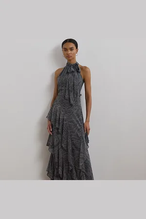 Ralph Lauren Paisley Belted Georgette Tiered Gown