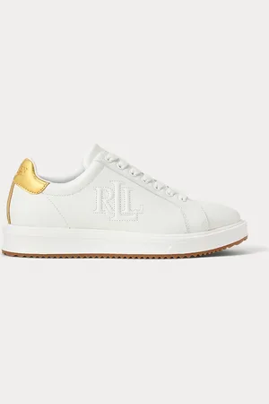 Ralph Lauren Ainsley Metallic-Trim Leather Trainer