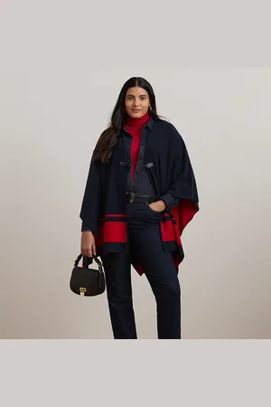 Ralph Lauren Curve - Intarsia-Knit Two-Tone Poncho