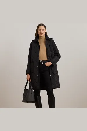 Ralph Lauren Corduroy-Trim Logo Quilted Hooded Coat