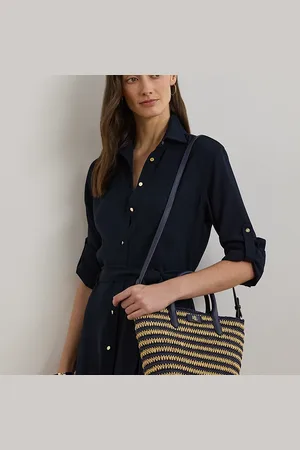 Ralph Lauren Striped Straw Medium Brie Tote Bag