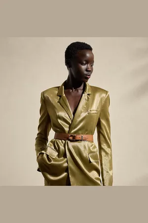 Ralph Lauren Quinton Belted Metallic Satin Jacket