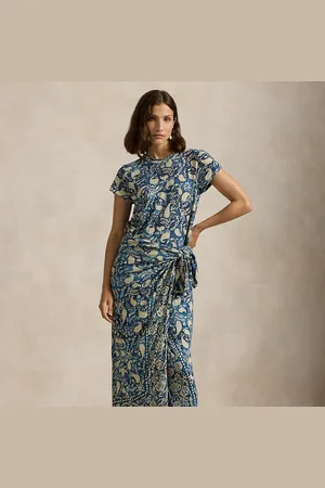 Ralph Lauren Print Linen Faux-Wrap Dress