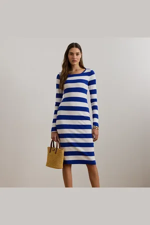 Ralph Lauren Striped Cotton-Blend Ribbed Dress