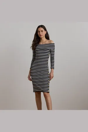 Ralph Lauren Striped Ribbed Off-the-Shoulder Dress
