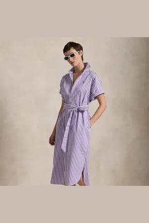 Ralph Lauren Belted Striped Cotton Shirtdress