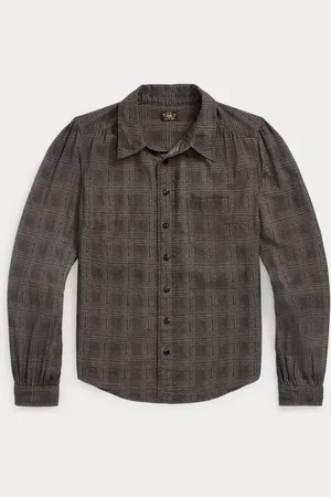 Ralph Lauren Ombré Plaid Crinkled Cotton Blouse