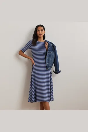 Ralph Lauren Striped Stretch Cotton Midi Dress
