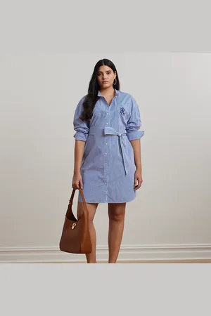 Ralph Lauren Curve - Striped Belted Broadcloth Shirtdress