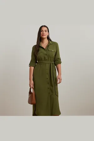 Ralph Lauren Curve - Belted Double-Faced Georgette Shirtdress