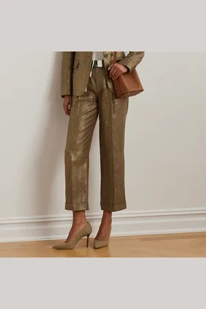Ralph Lauren Pleated Metallic Linen Cropped Trouser