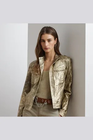 Ralph Lauren Metallic Embossed Lambskin Moto Jacket