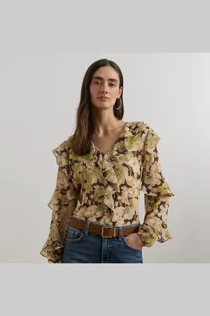 Ralph Lauren Floral Ruffle-Trim Georgette Blouse