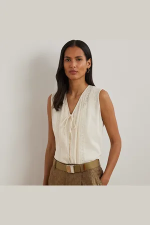 Ralph Lauren Embroidered Voile Sleeveless Blouse