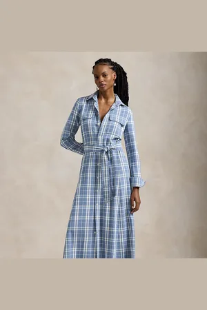 Ralph Lauren Belted Plaid Cotton Shirtdress