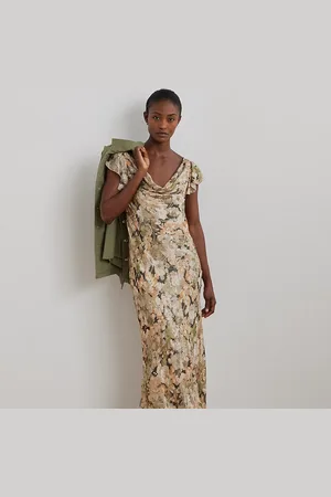 Ralph Lauren Floral Metallic Jacquard Cowlneck Gown