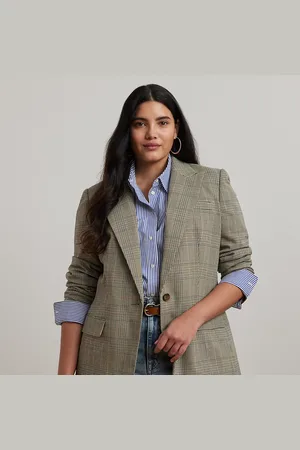 Ralph Lauren Curve - Glen Plaid Cotton-Blend Twill Blazer