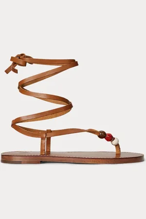 Ralph Lauren Leather Beaded Ankle-Wrap Sandal