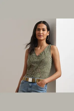 Ralph Lauren Beaded Mesh Sleeveless Blouse