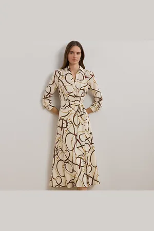 Ralph Lauren Belting-Print Crepe Midi Dress