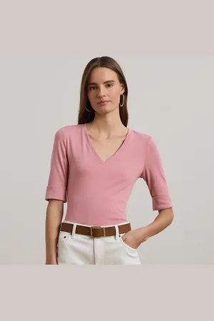Ralph Lauren Stretch Cotton Elbow-Sleeve V-Neck Tee