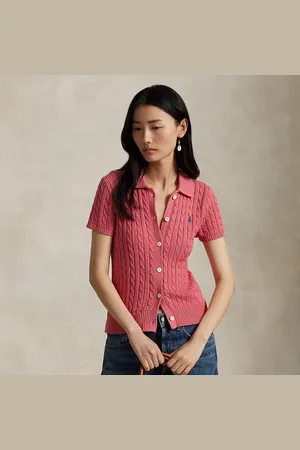 Ralph Lauren Cable Cotton Short-Sleeve Polo Cardigan