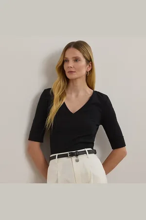 Ralph Lauren Stretch Cotton Elbow-Sleeve V-Neck Tee