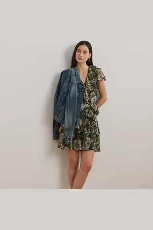 Ralph Lauren Floral Belted Crinkle Georgette Dress