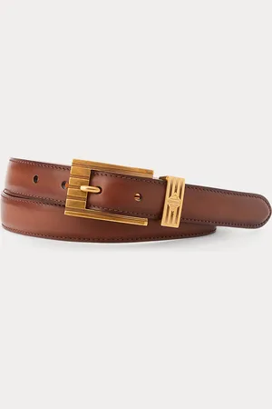 Ralph Lauren Fluted-Buckle Burnished Leather Belt