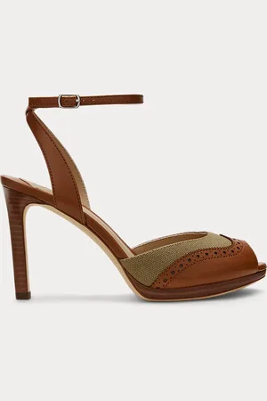 Ralph Lauren Kyla Canvas & Calfskin Wingtip Sandal