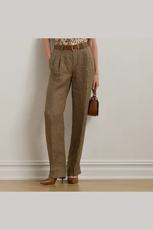 Ralph Lauren Houndstooth Pleated Linen Twill Trouser