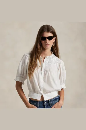 Ralph Lauren Lace-Trim Cotton Voile Top