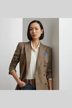 Ralph Lauren Houndstooth Double-Breasted Twill Blazer