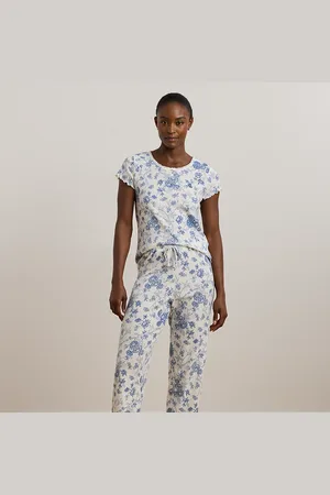 Ralph Lauren Striped Lace-Trim Knit Cropped PJ Set
