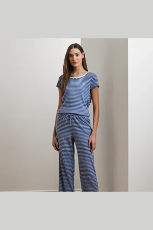 Ralph Lauren Striped Lace-Trim Knit Cropped PJ Set